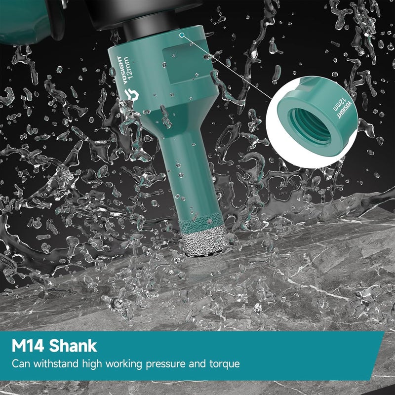 YOSIGHT 1/2 Inch (12mm) Diamond Hole Saw for Porcelain Tile & Glass - M14 Shank Core Drill Bit for Angle Grinder, Dry/Wet Hole Opener, Cuts Granite, Marble, Ceramic, Brick, Stone - Image 4
